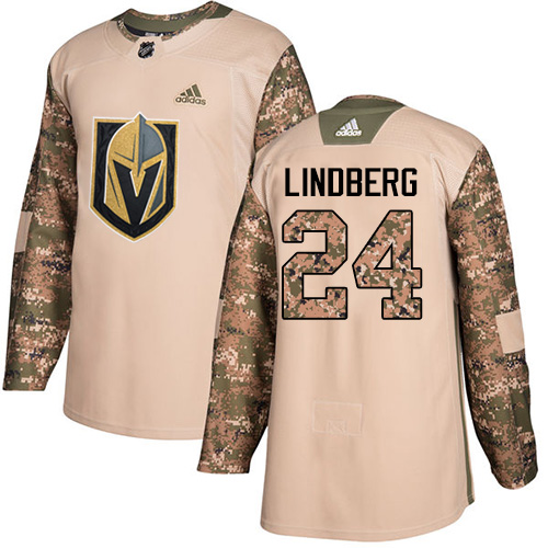 Adidas Golden Knights #24 Oscar Lindberg Camo Authentic Veterans Day Stitched Youth NHL Jersey